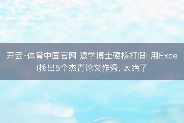 开云·体育中国官网 退学博士硬核打假: 用Excel找出5个杰青论文作秀， 太绝了